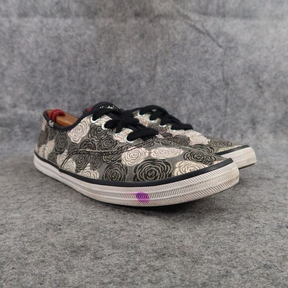 Taylor Swift Keds Shoes Womens 6.5 Sneaker Casual Canvas Grey Roses Lace Up Flat - Picture 1 of 12